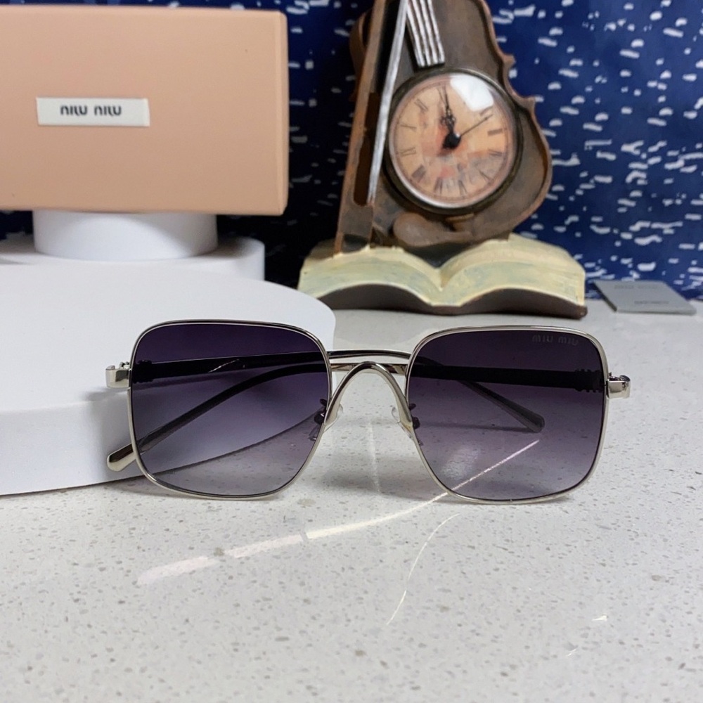 Miu Miu Silver Frame Sunglasses Purple Lens Oversized - Picture 5 of 10